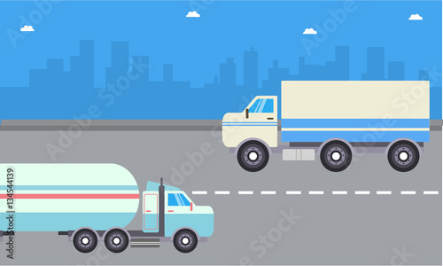 Illustration of road tanker and delivery truck