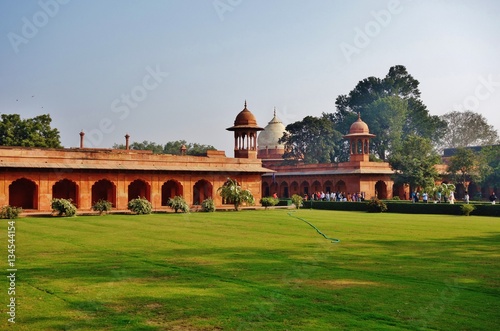 The gardens in the Taj Mahal complex in Agra, India