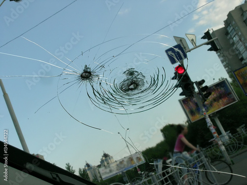 Broken front glass of car
