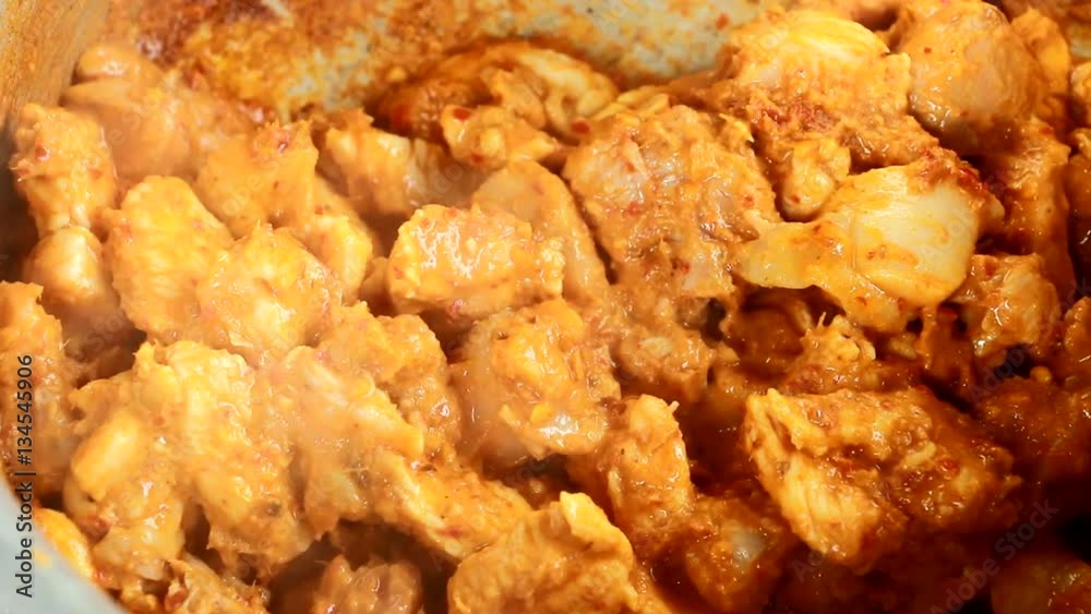 Frying pork with curry in pot , Thai food Frying pork with curry in pot , Thai food