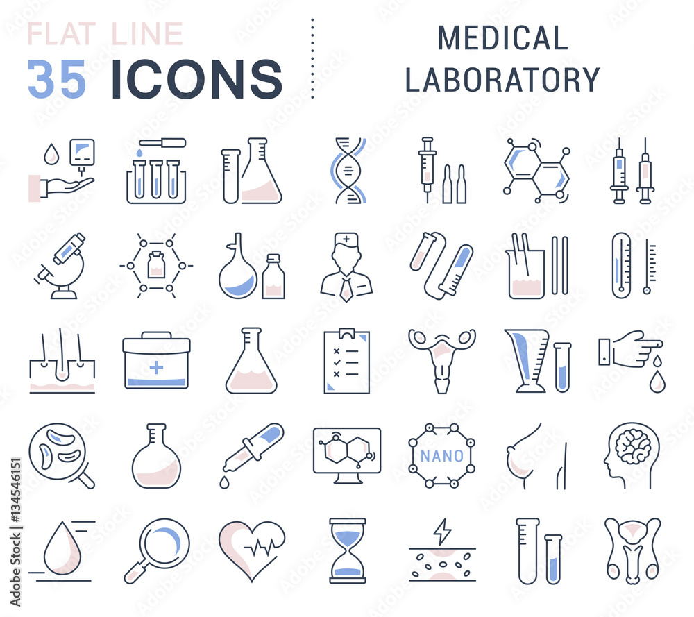 Set Vector Flat Line Icons Medical Laboratory Set Vector Flat Line Icons Medical Laboratory