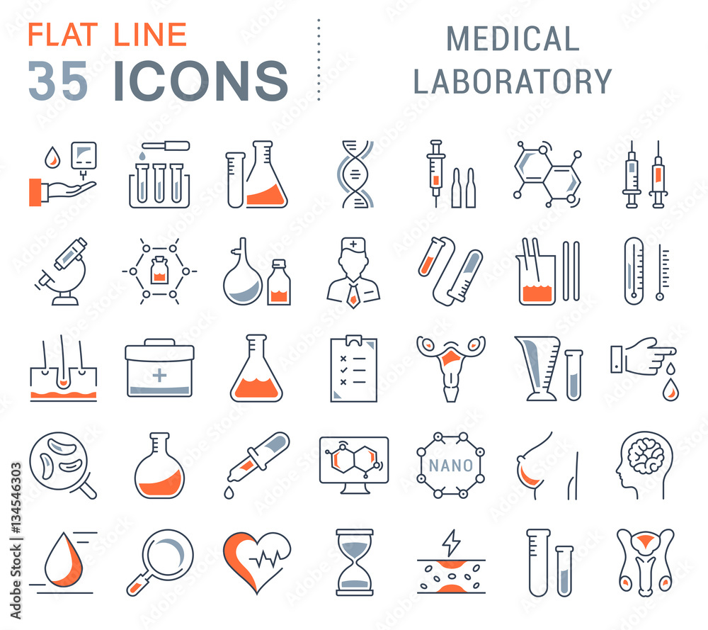 Set Vector Flat Line Icons Medical Laboratory Set Vector Flat Line Icons Medical Laboratory