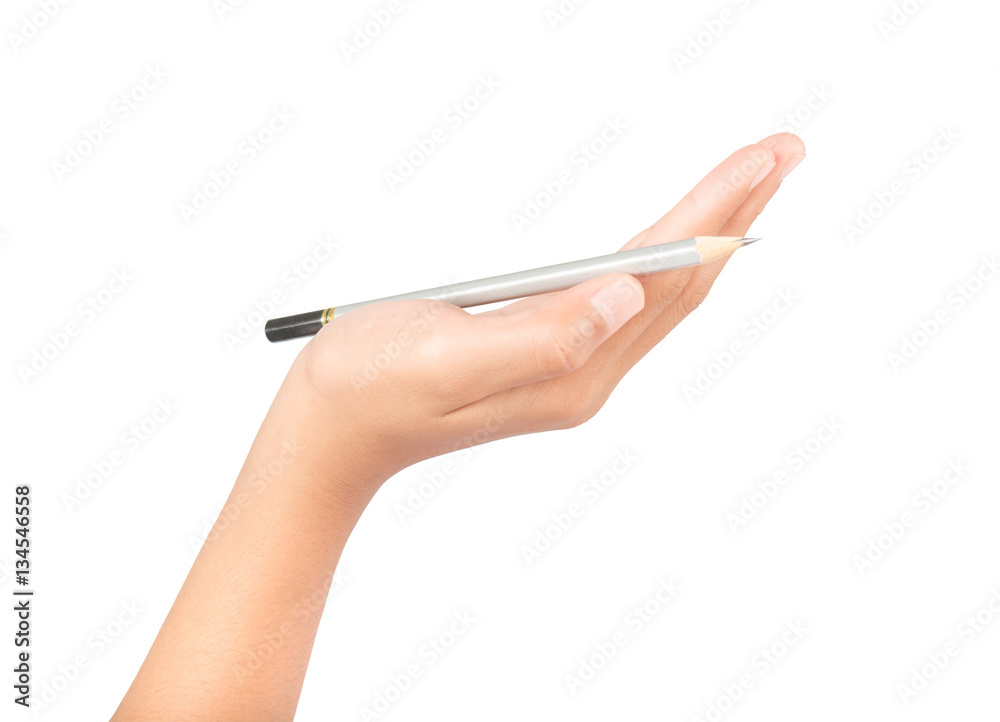 hand and pencil a relax on white hand and pencil a relax on white