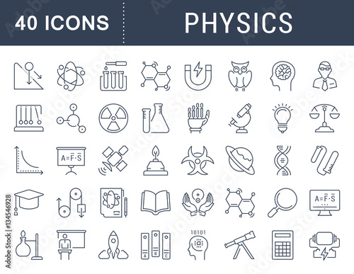 Fotografi Set Vector Flat Line Icons Physic