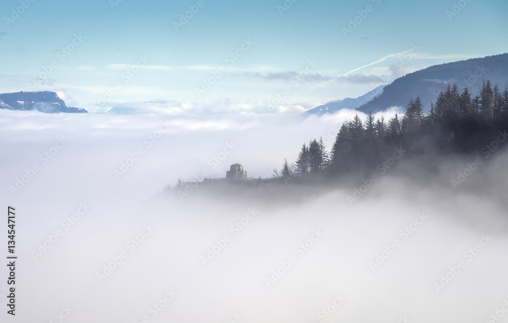 Fog in the valley Columbia River Gorge Oregon.