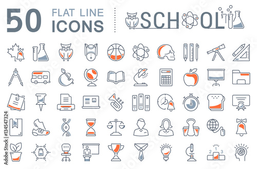 Set Vector Flat Line Icons School