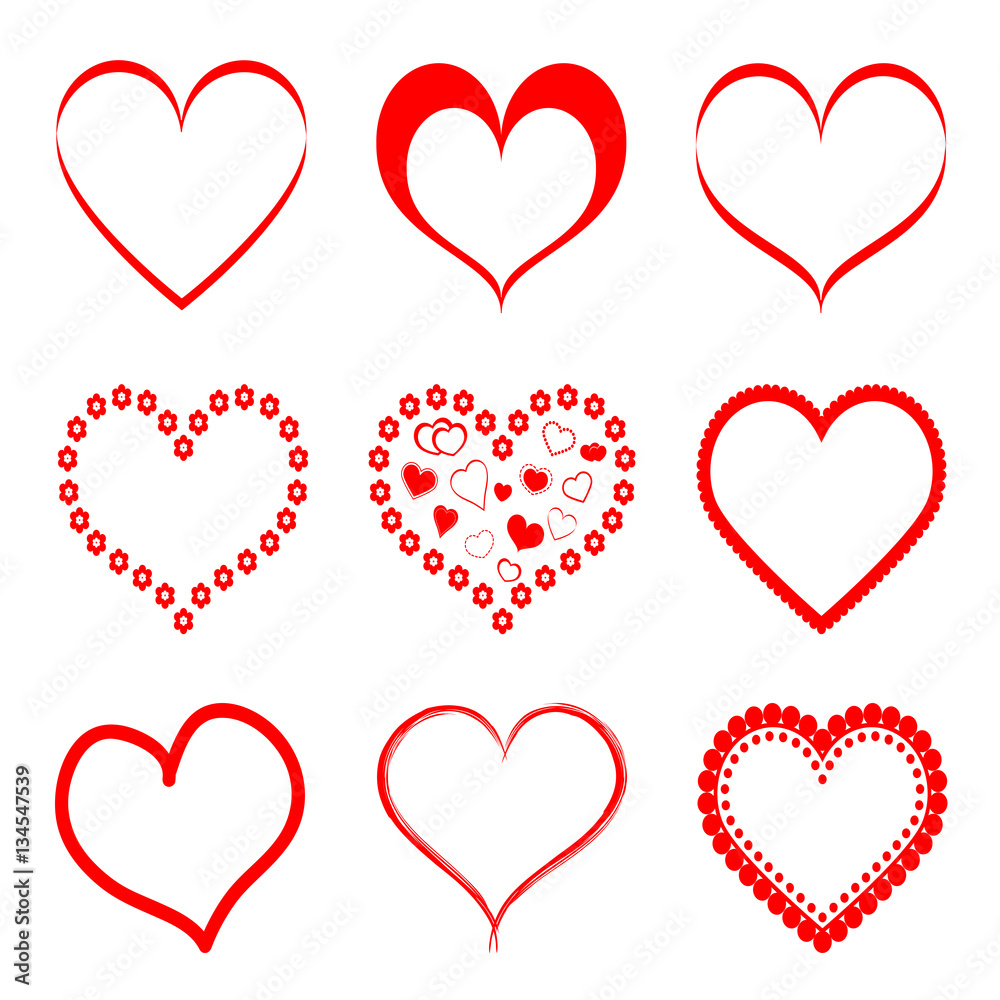 Red hearts set, illustrations
