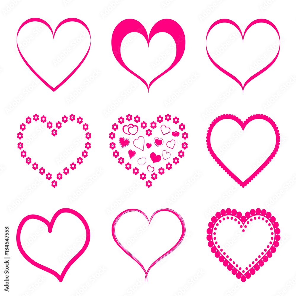Pink hearts set illustration