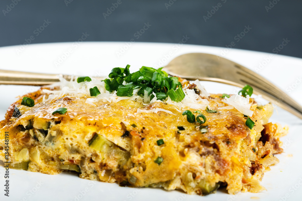 Vegetables casserole with cheese and chives Vegetables casserole with cheese and chives