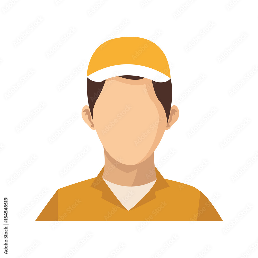 delivery man cartoon icon over white background. colorful design. vector illustration