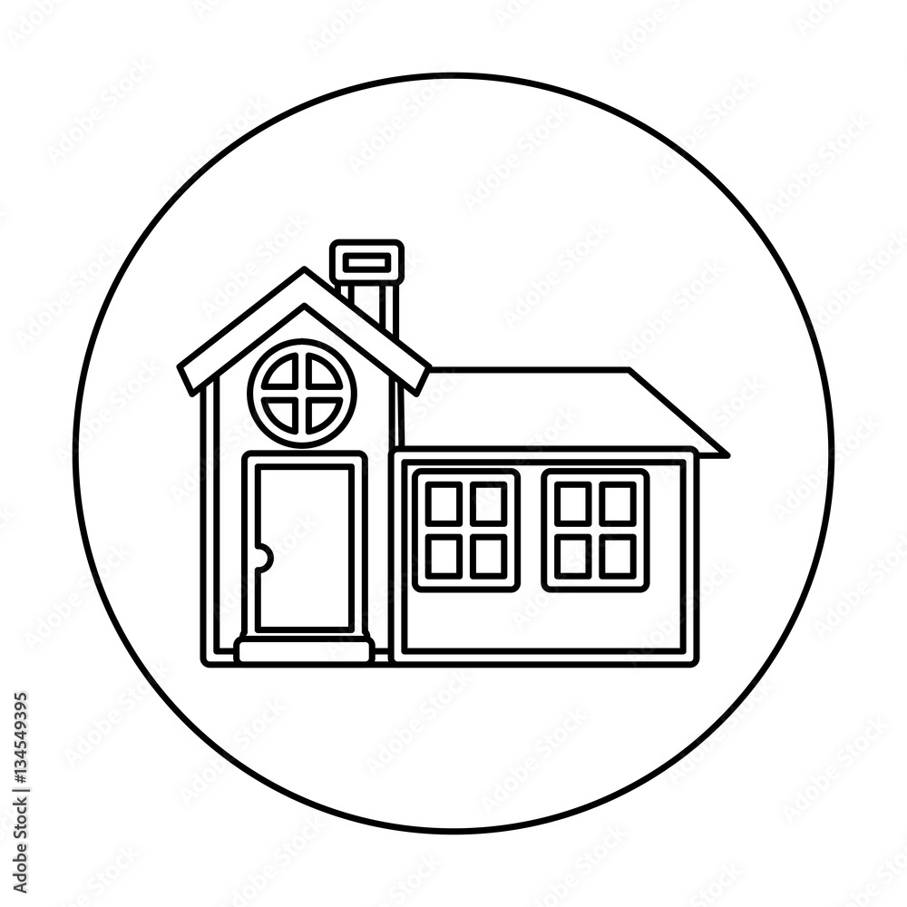 monochrome contour circle of house with chimney vector illustration monochrome contour circle of house with chimney vector illustration