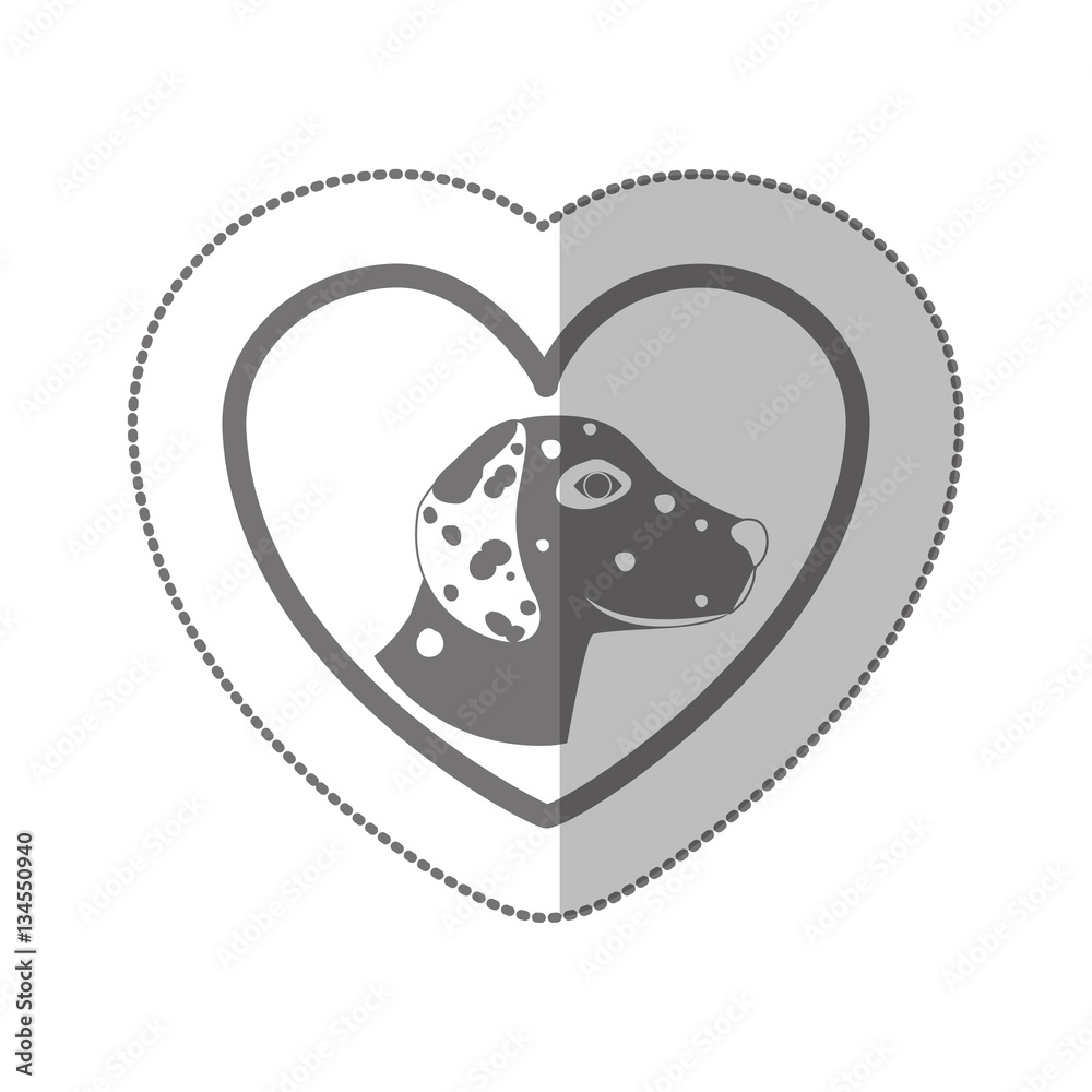 grayscale silhouette middle shadow sticker with dalmatian dog inside of heart vector illustration grayscale silhouette middle shadow sticker with dalmatian dog inside of heart vector illustration