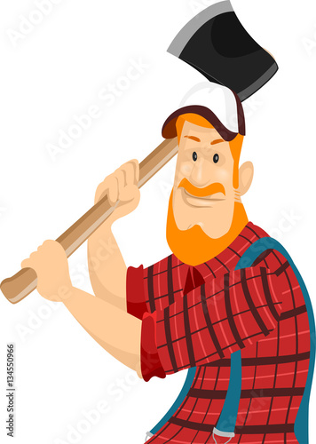 Man Lumberjack Swing Axe