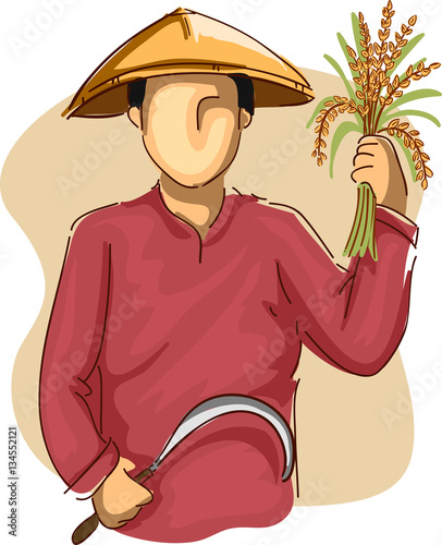 Man Farmer Scythe Wheat