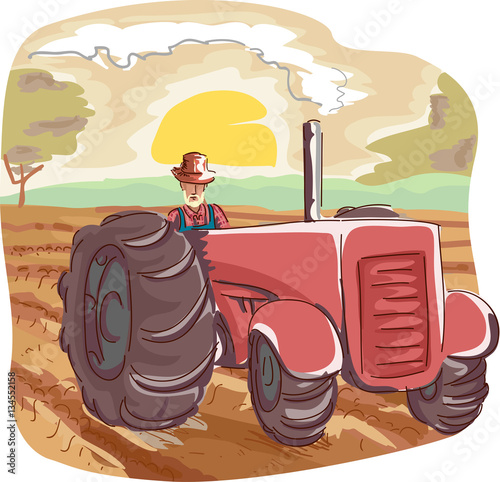 Man Farmer Tractor Field