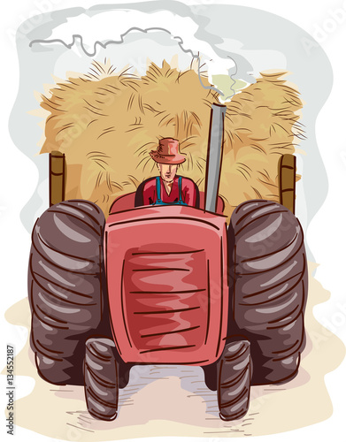 Man Farmer Tractor Hay
