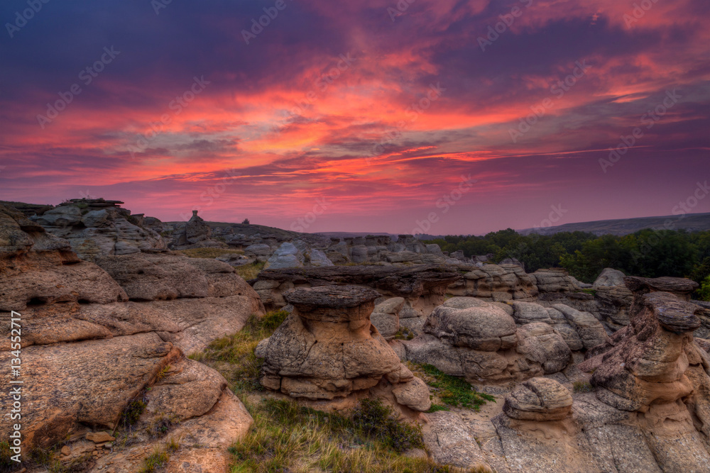 Sunrise at Writing on Stone Provincial Park in Alberta, Canada