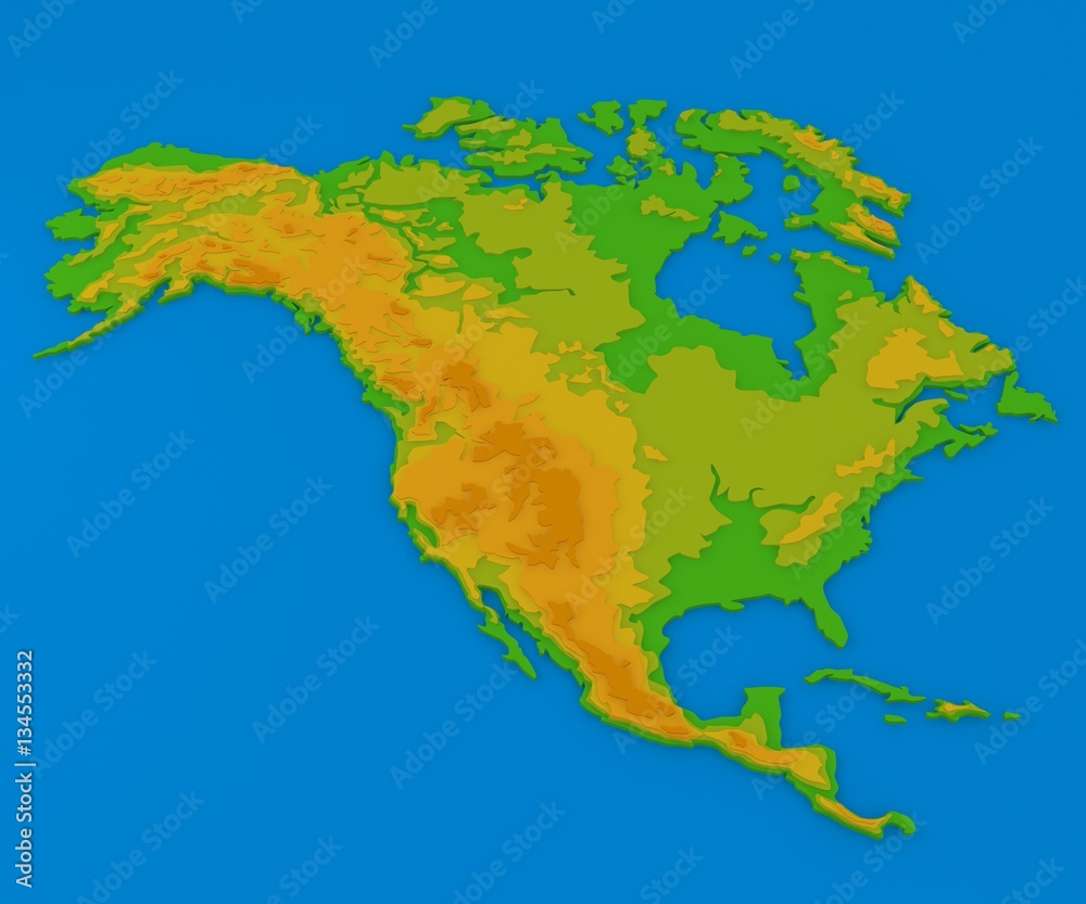 Relief map of north america. Schematic illustration. 