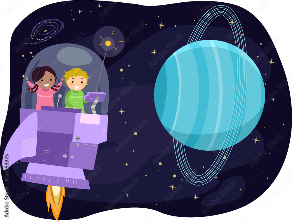 Fototapeta premium Stickman Kids Spaceship Uranus