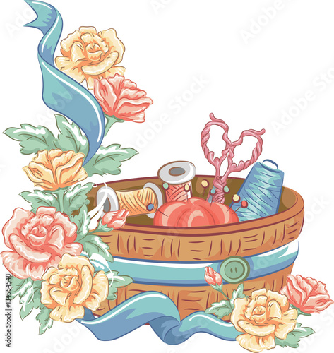 Sewing Kit Flowers Ribbon