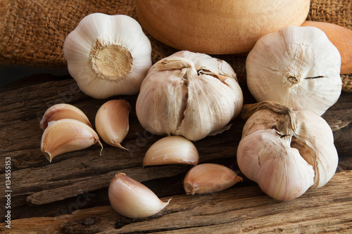 Garlic head with clove at rural kitchen