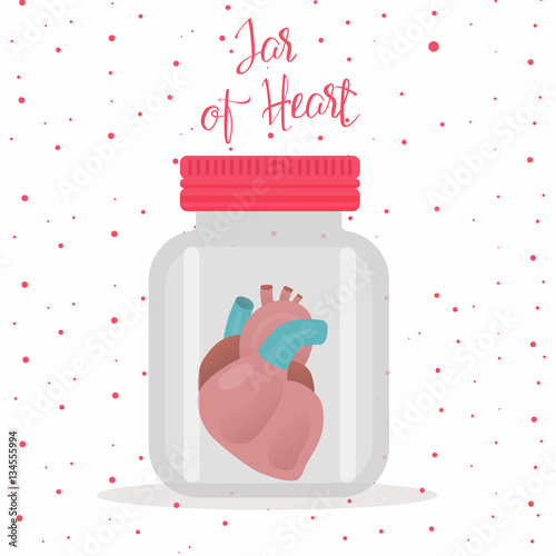 Red heart inside glass jar. Vector Illustration isolated on white background.