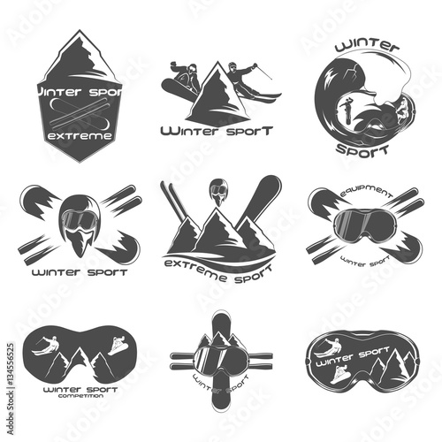 Set winter sport logo design template elements