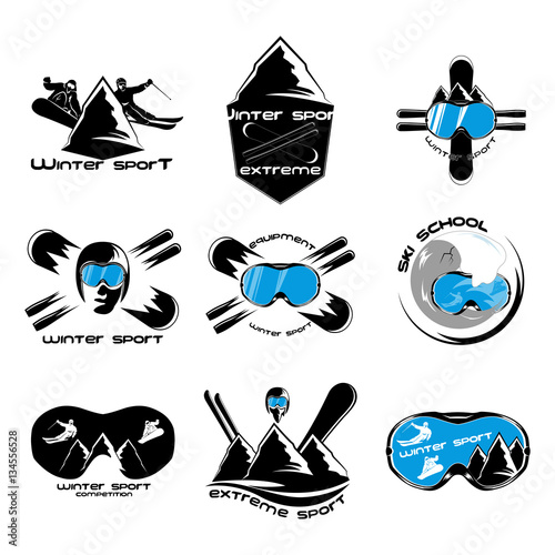 Set winter sport logo design template elements