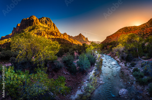Zion National Park Virgin River and The Watchman at Sunset photo