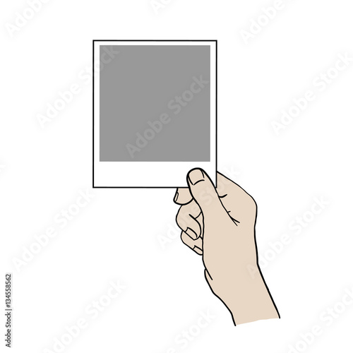 Hand draw vector illustration. One polaroid Photo in hand