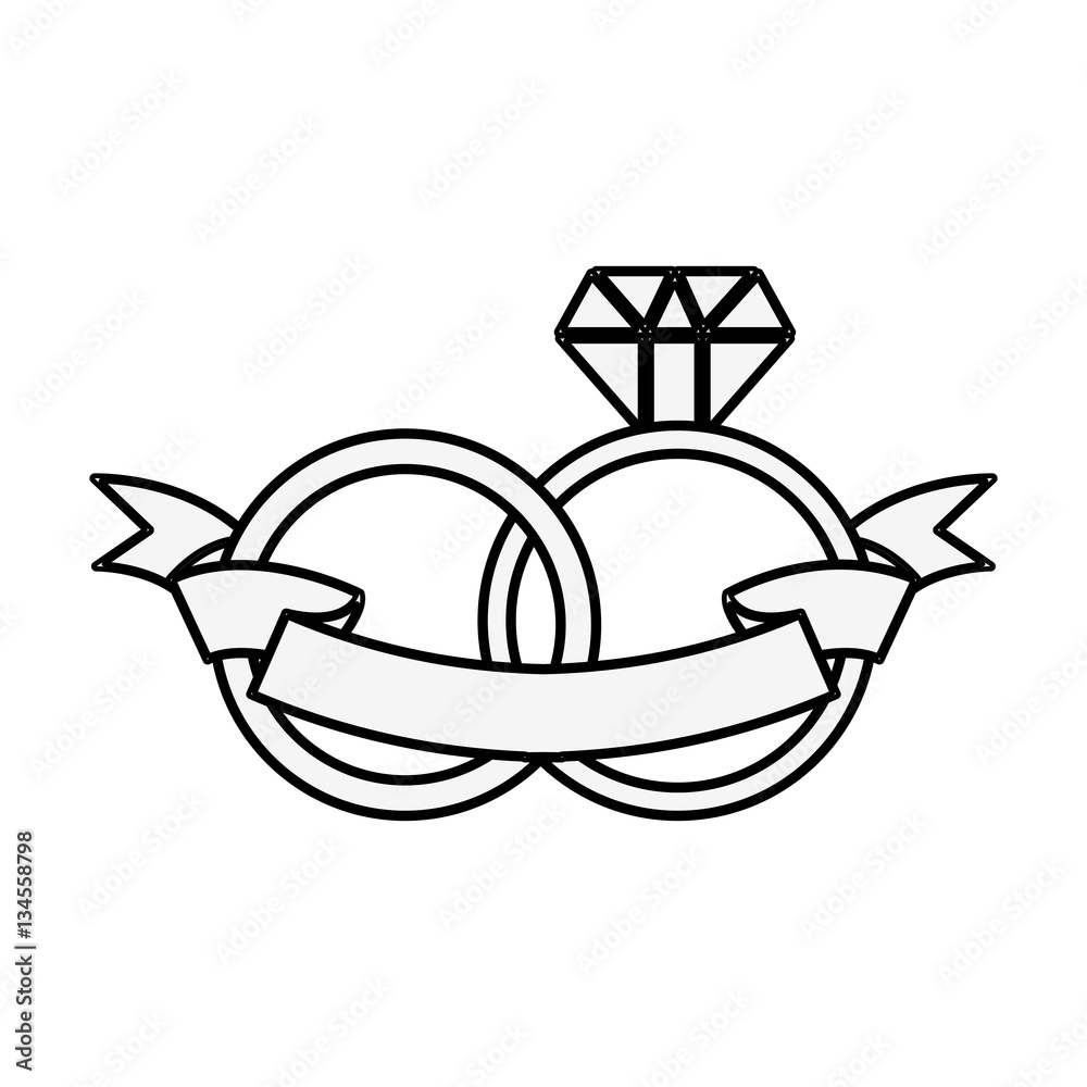 silhouette of rings engagement with label vector illustration