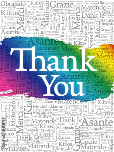 Thank You Word Cloud background, all languages, multilingual for education or thanksgiving day