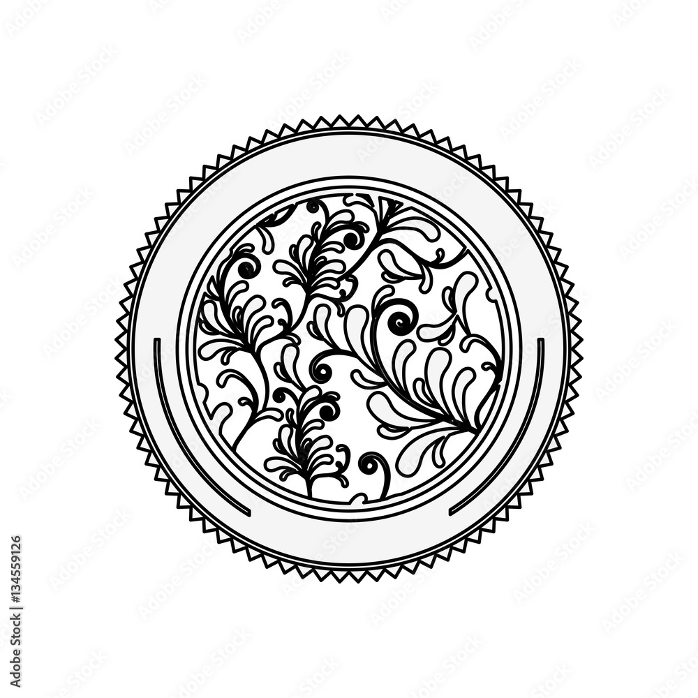 silhouette circular border with leaves and ramifications vector illustration silhouette circular border with leaves and ramifications vector illustration
