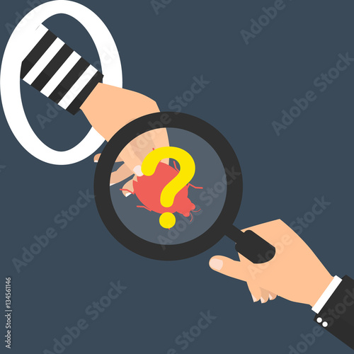 Hacker with unknown malware virus and businessman with magnifying glass for detect malware virus .Vector illustration zero day attack exploit cyber crime concept.