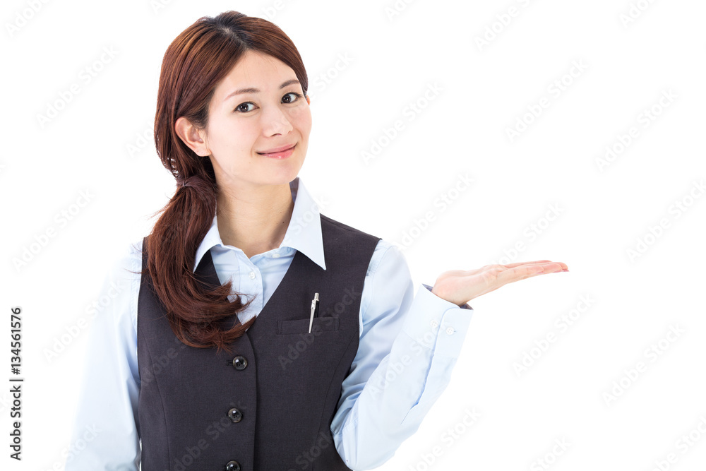 ポイント案内する女性社員 ポイント案内する女性社員