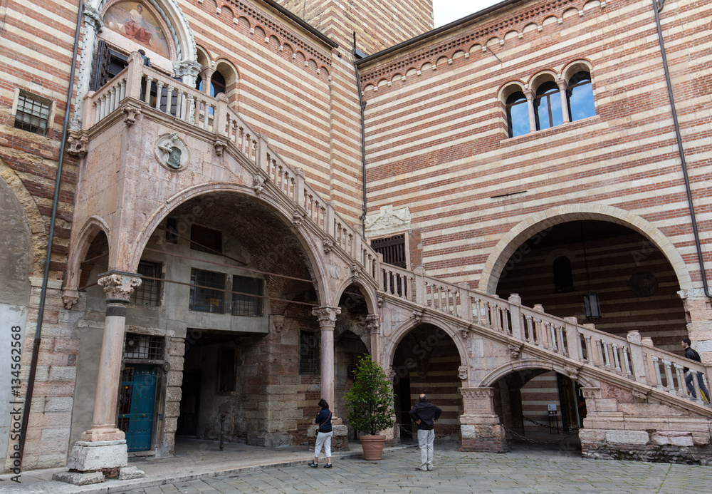 Scala della Ragione in  the Courtyard of the Palazzo della Ragione  in Verona. Italy