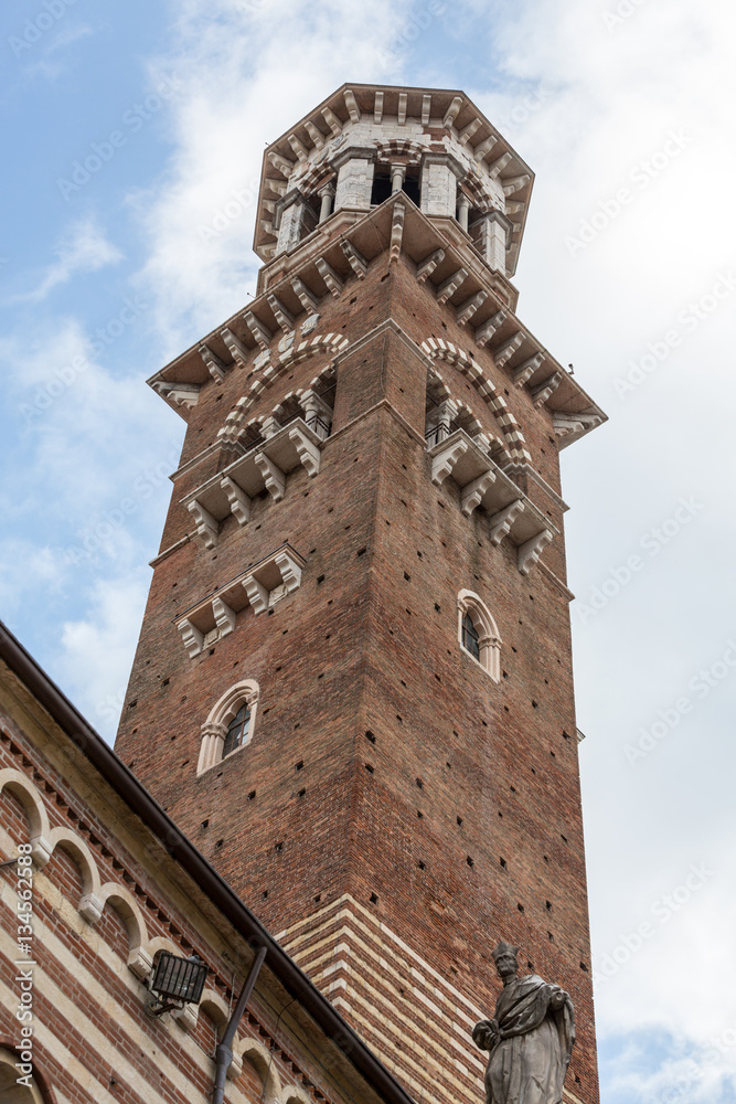 Lamberti tower and  Palazzo della Ragione in Verona. Italy