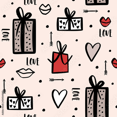 Valentines day seamless pattern. Perfect for gift box, wrapping paper, letter, stickers, birthday, save the date invitation, design, diary, planner.