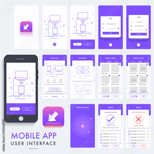 Mobile App Material Design, UI, UX Kit.