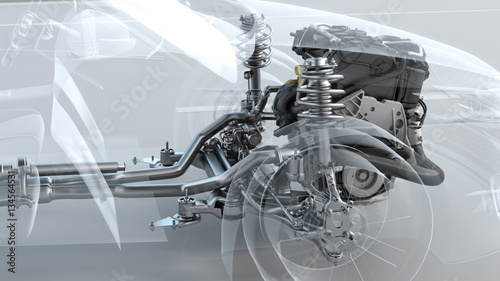 City car structure overview during driving. 3d illustration