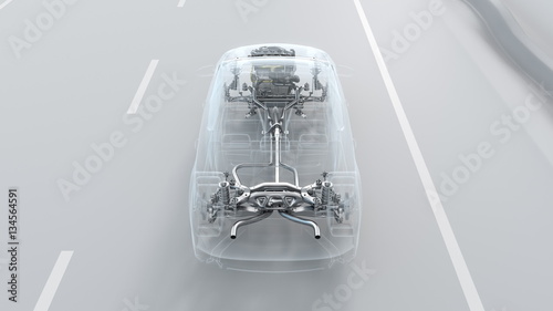 City car structure overview during driving Top View . 3d illustration