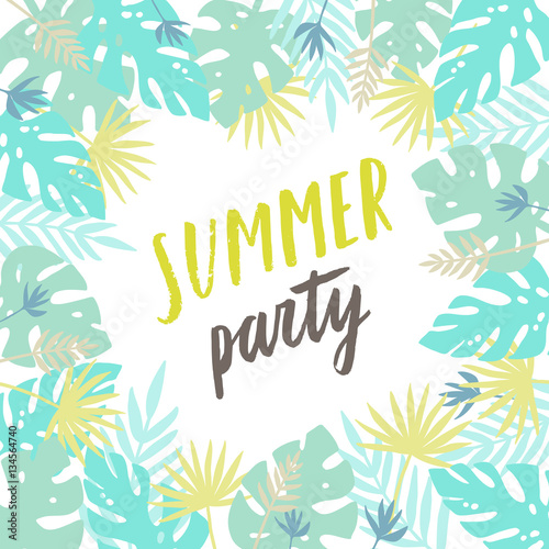 Summer party template. Flyer, poster. Vector hand drawn ilustration