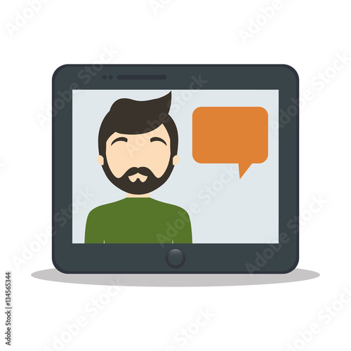 tablet man bubble speech chat vector illustration eps 10