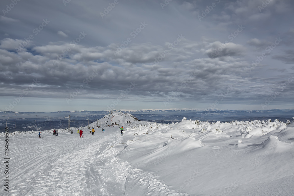 Beautiful winter mountain view on a ski-slope Beautiful winter mountain view on a ski-slope