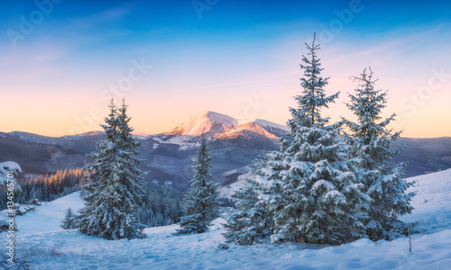 Carpathian mountain valley at winter