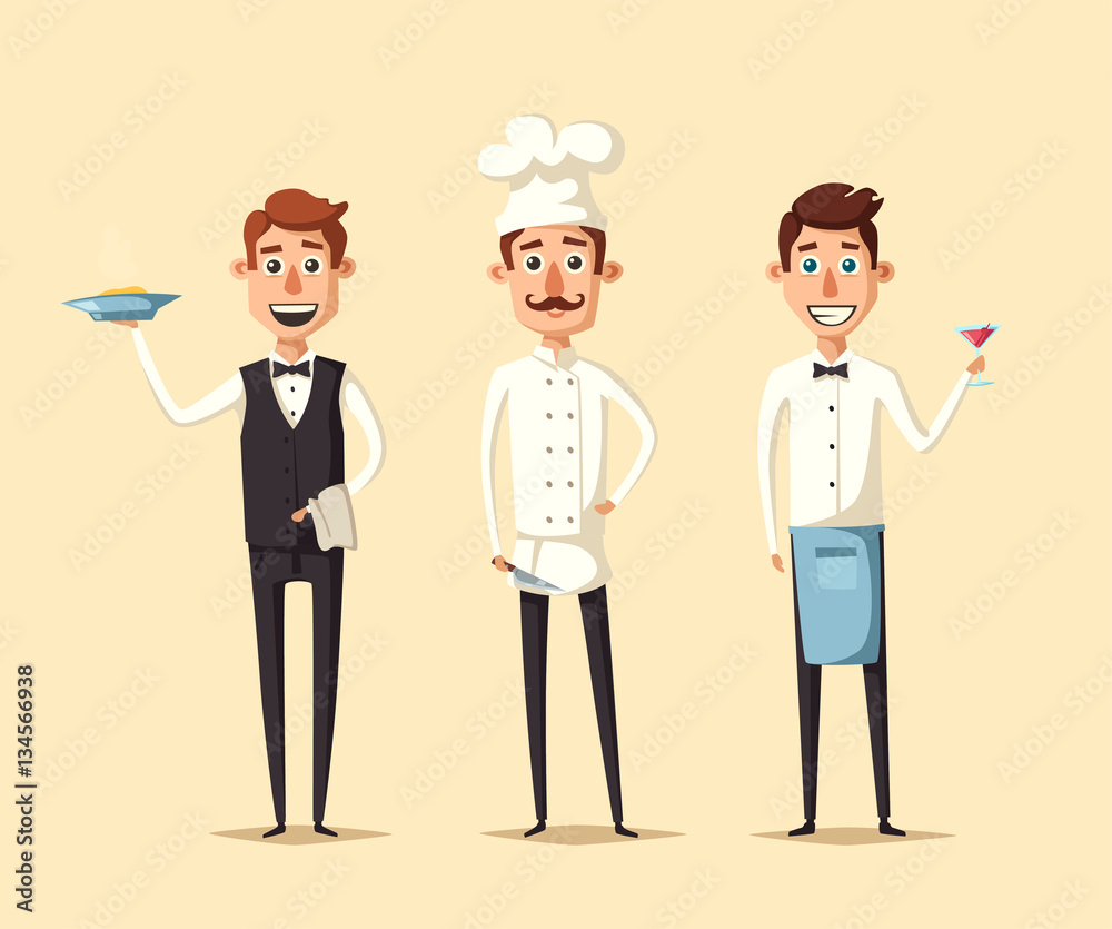 Restaurant team. Cartoon vector illustration.