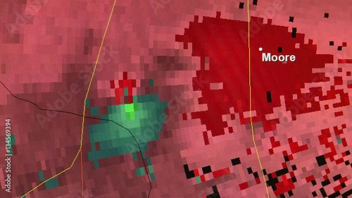 Tornado on Doppler Radar Approaches Moore, Oklahoma