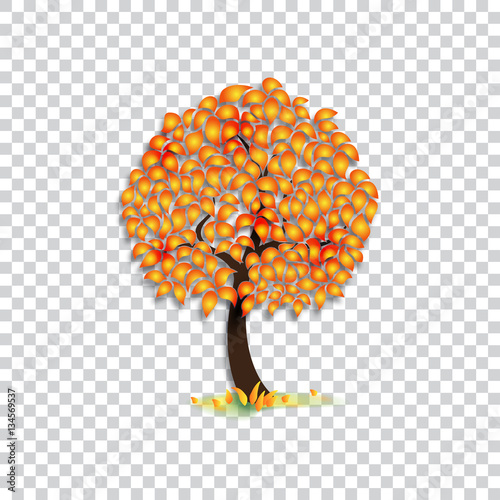 Isolated autumn tree, dense foliage, flat style. Vector image