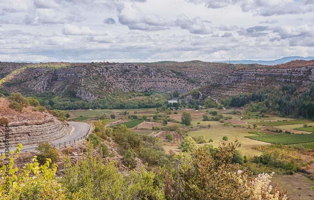 Fototapeta premium View of the Ardeche mountains and vineyards.