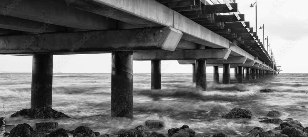 Black and white image of Shorncliffe Pier in Queensland, Australia. Black and white image of Shorncliffe Pier in Queensland, Australia.